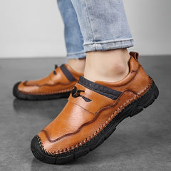 Men Leather Stitch Loafer Shoes Lightweight Slip On Casual Sneakers