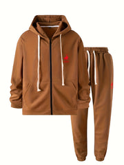 Men's Sports Suit Chest Pattern Hooded Jacket & Drawstring Pants