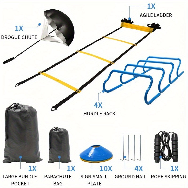 Adjustable Rung Speed Ladder with Cones & Parachute Set