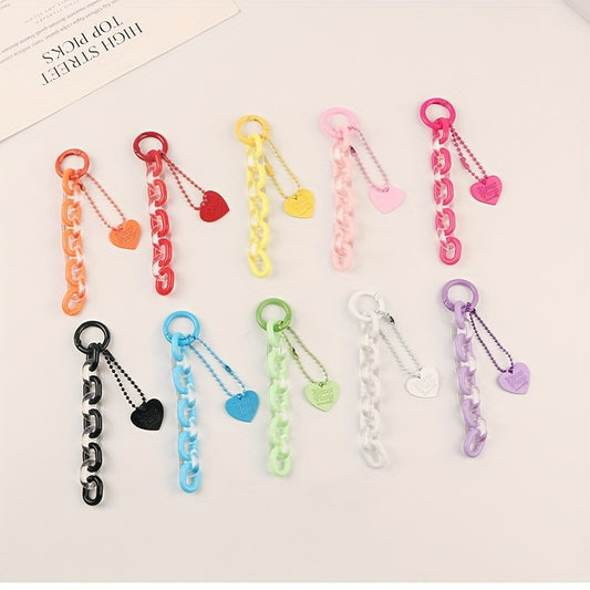 Colorful Heart & Chain Charm Keychain For Key Decoration Girls Women Gift