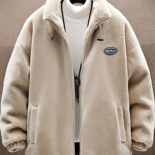 Men's Fleece Stand Collar Jacket Active Zip Up Coat