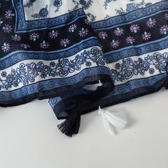 Navy Floral Print Scarf Tassel Shawl Breathable Outdoor Beach Travel