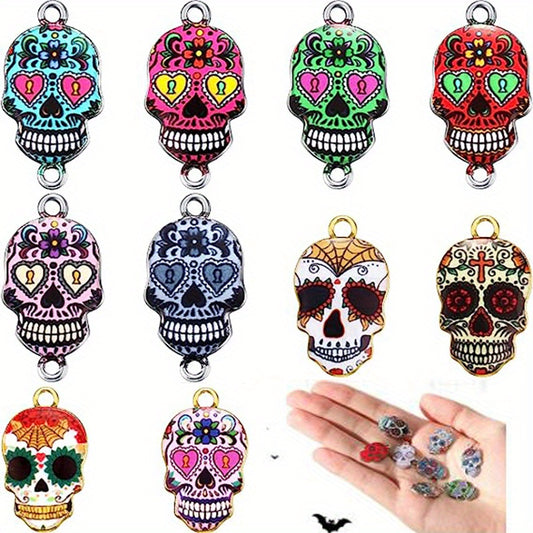 10pcs Halloween Sugar Skull Charms For DIY Necklaces Bracelets Key Chains