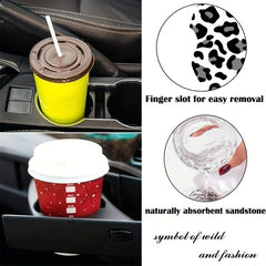 2pcs Rubber Coaster Car Coasters Leopard Print Absorbent Drink Cup Holder