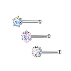 3 Pcs Heart Star Round Zircon Nose Rings Set Stainless Steel Cartilage Stud
