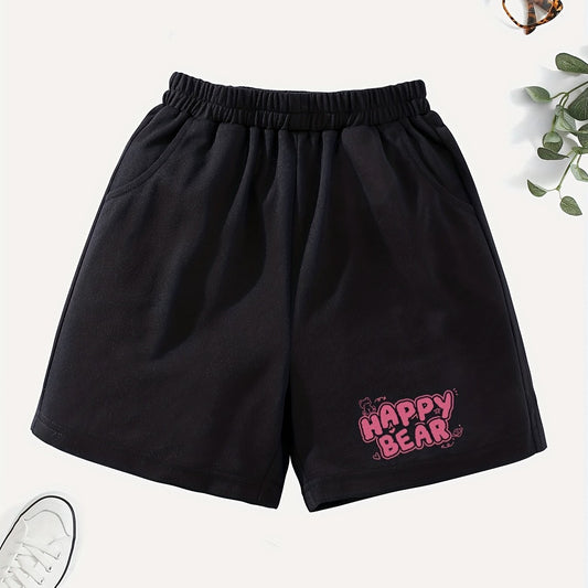 Girls' Happy Bear Graphic Shorts Outwear Elastic Waist Summer Shorts