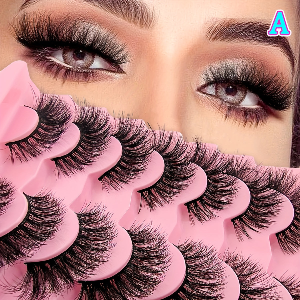 7 Pairs Fluffy Volumized Faux Mink Eyelashes - Cat Eye Look, 17mm
