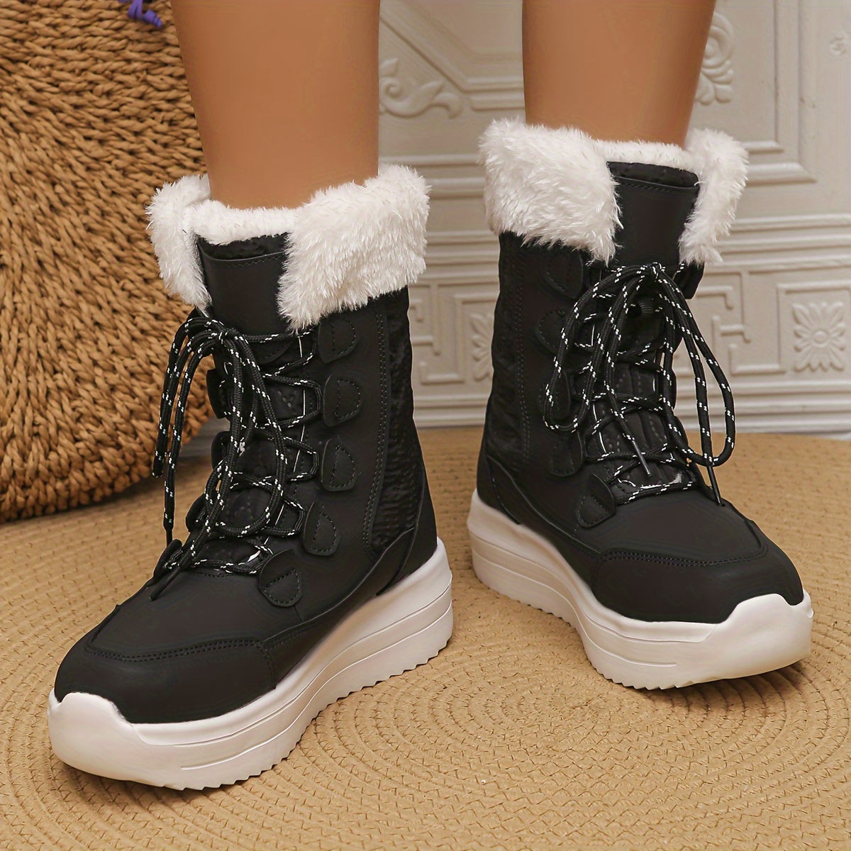 Winter Faux Leather Snow Boots High Top Chunky Boots