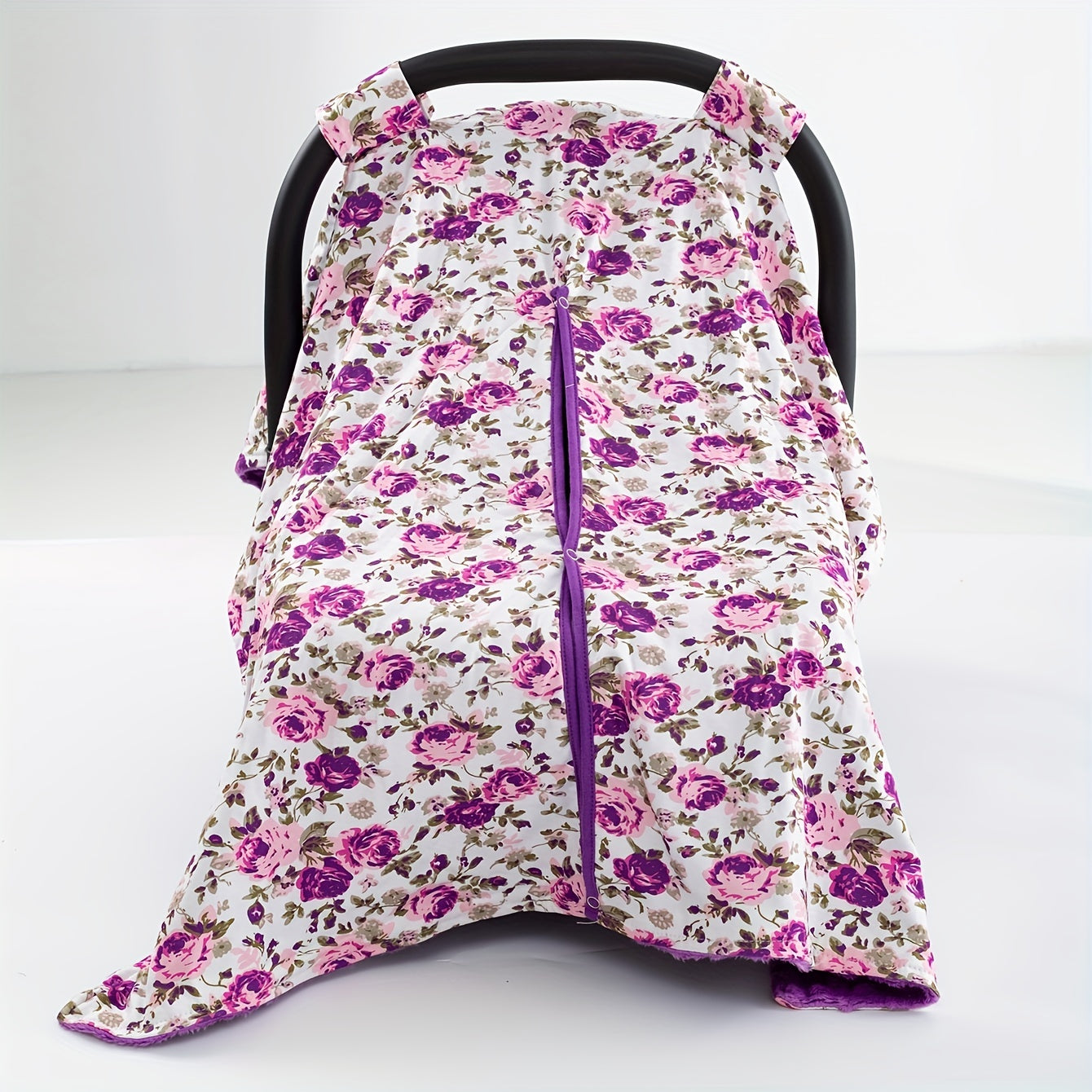 Girls Purple Floral Print Car Seat Sunshade Cover Canopy