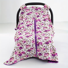 Girls Purple Floral Print Car Seat Sunshade Cover Canopy