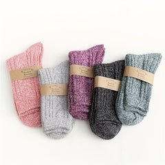 5 Pairs Women's Mid Tube Solid Socks, Comfy & Warm Stockings