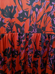 Floral Print Lantern Sleeve V Neck Dress With Pockets