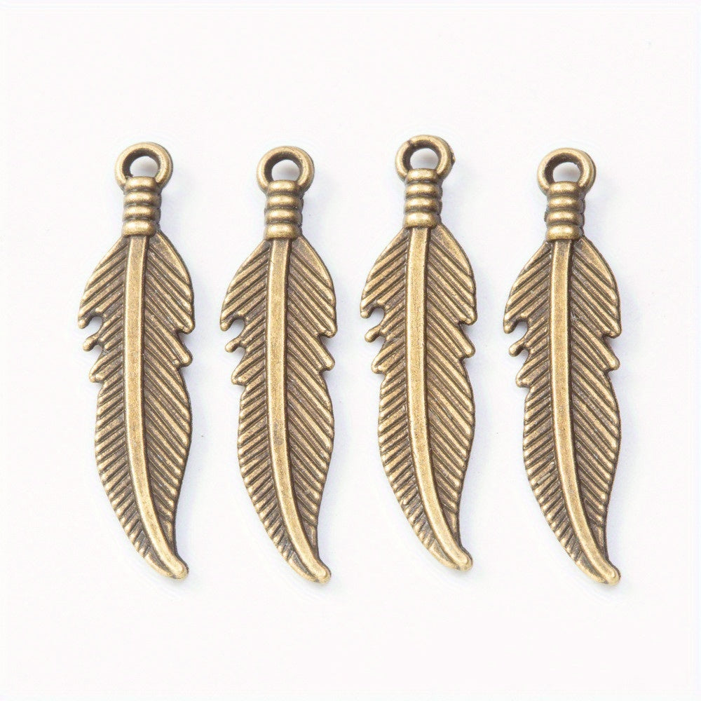 50pcs Double Sided Feather Charms Antique Silver Pendant