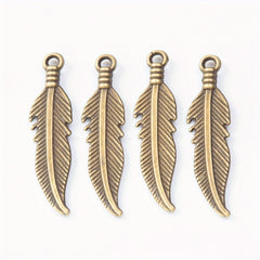 50pcs Double Sided Feather Charms Antique Silver Pendant