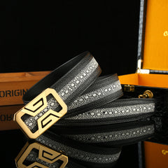 Men's Fish Embossed Belt Cowhide Texture 1.5in Width