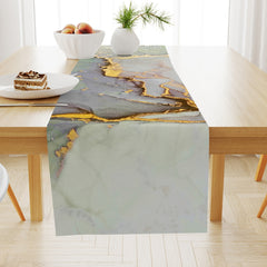 Retro Teal Burlap Marble Table Runner for Home Decor
