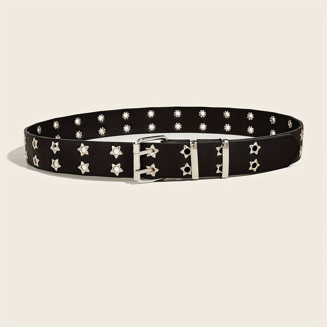 Pentagram Eyelet Rivet Belt Hollow Out PU Leather Belt Hip Hop Jeans Waistband