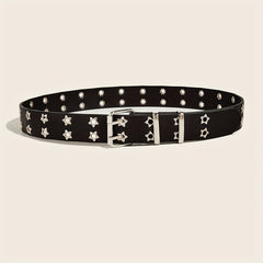 Pentagram Eyelet Rivet Belt Hollow Out PU Leather Belt Hip Hop Jeans Waistband