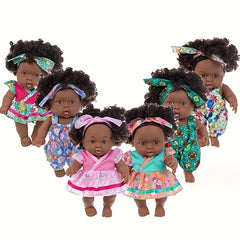 8inch Curly Hair Simulative Doll Soft Rubber Toy Doll Including Doll Clothes