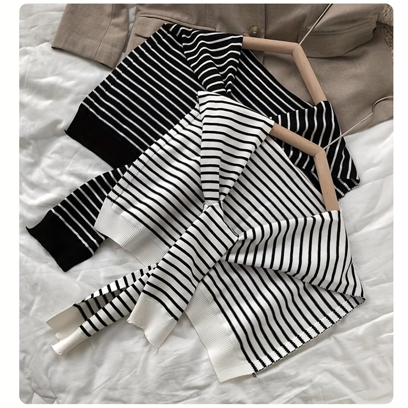 Striped Knitted Long Sleeves Shawl Warm Wrap Elastic Windproof Cardigan