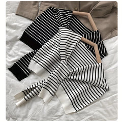 Striped Knitted Long Sleeves Shawl Warm Wrap Elastic Windproof Cardigan