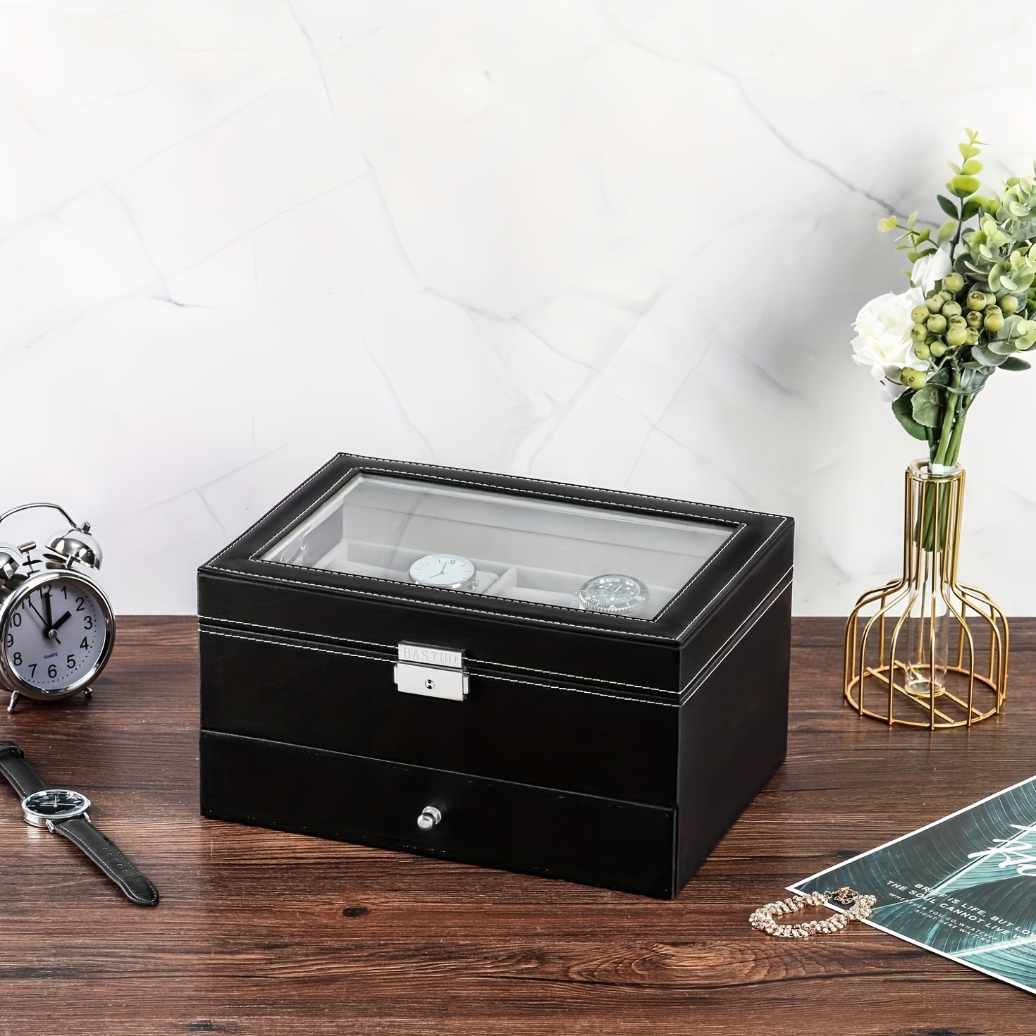 Double Layer Watch Storage Box Plain Leather