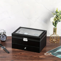 Double Layer Watch Storage Box Plain Leather