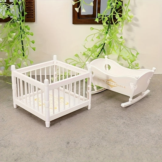 2pcs Cradle Bed and Beds Set for Dollhouses Mini Furniture Decor