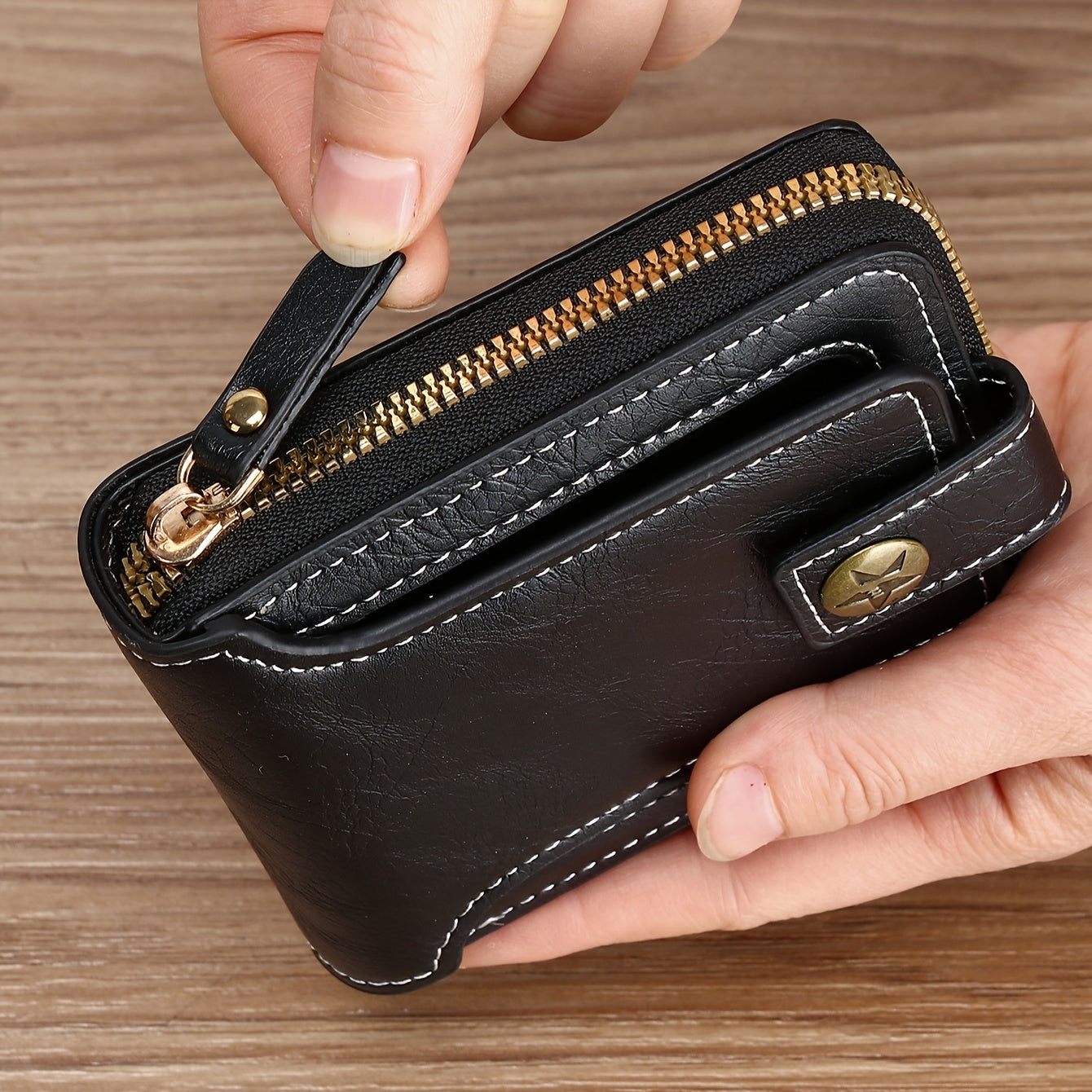 Men's Tree Pattern Zipper Buckle PU Credit Card Holder Small Coin Wallet