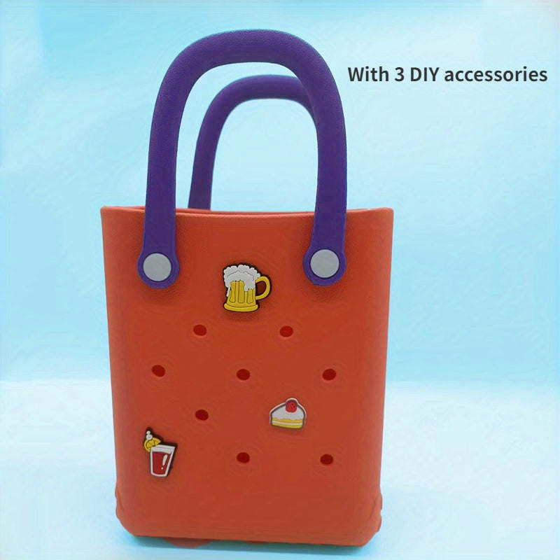 Summer Beach Storage Handbag Colorblock Satchel Bag With 3 DIY Accessories