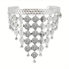 Golden Silvery Metal Chain Headband Wave Ethnic Greek Coin Belly Dance Headdress