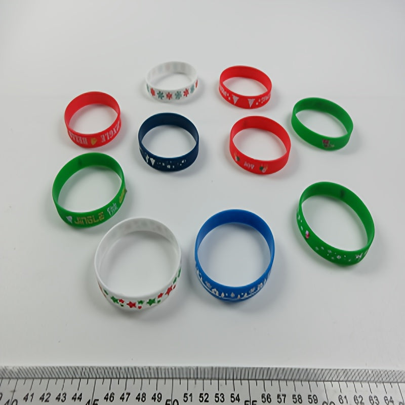 Christmas Silicone Wristbands Pack Bracelets Holiday Party Favors Bulk