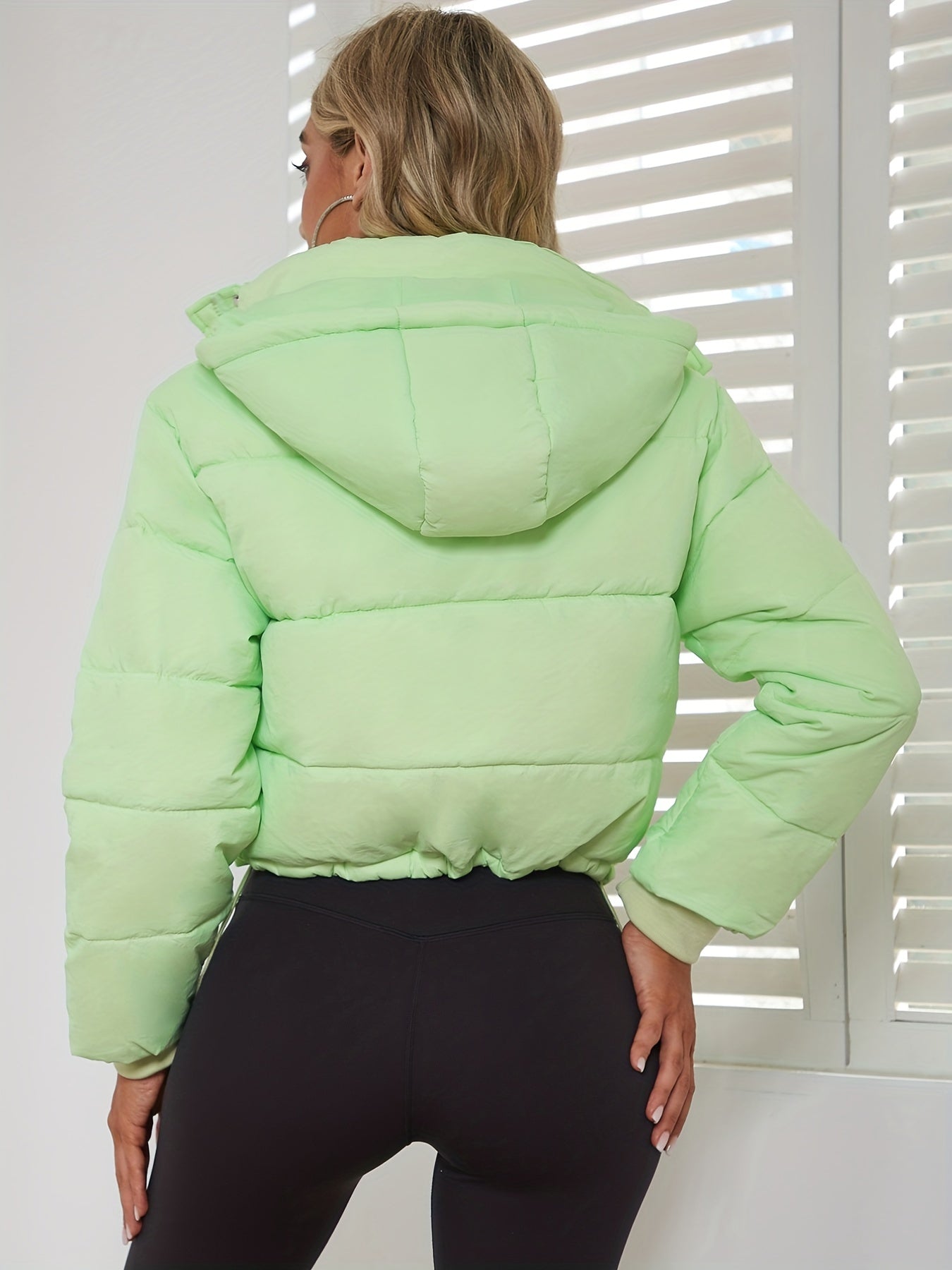 Solid Drawstring Pleated Slim Coat Long Sleeve Short