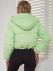 Solid Drawstring Pleated Slim Coat Long Sleeve Short