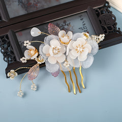 Chinese Style Faux Pearl Floral U-shaped Hair Pin