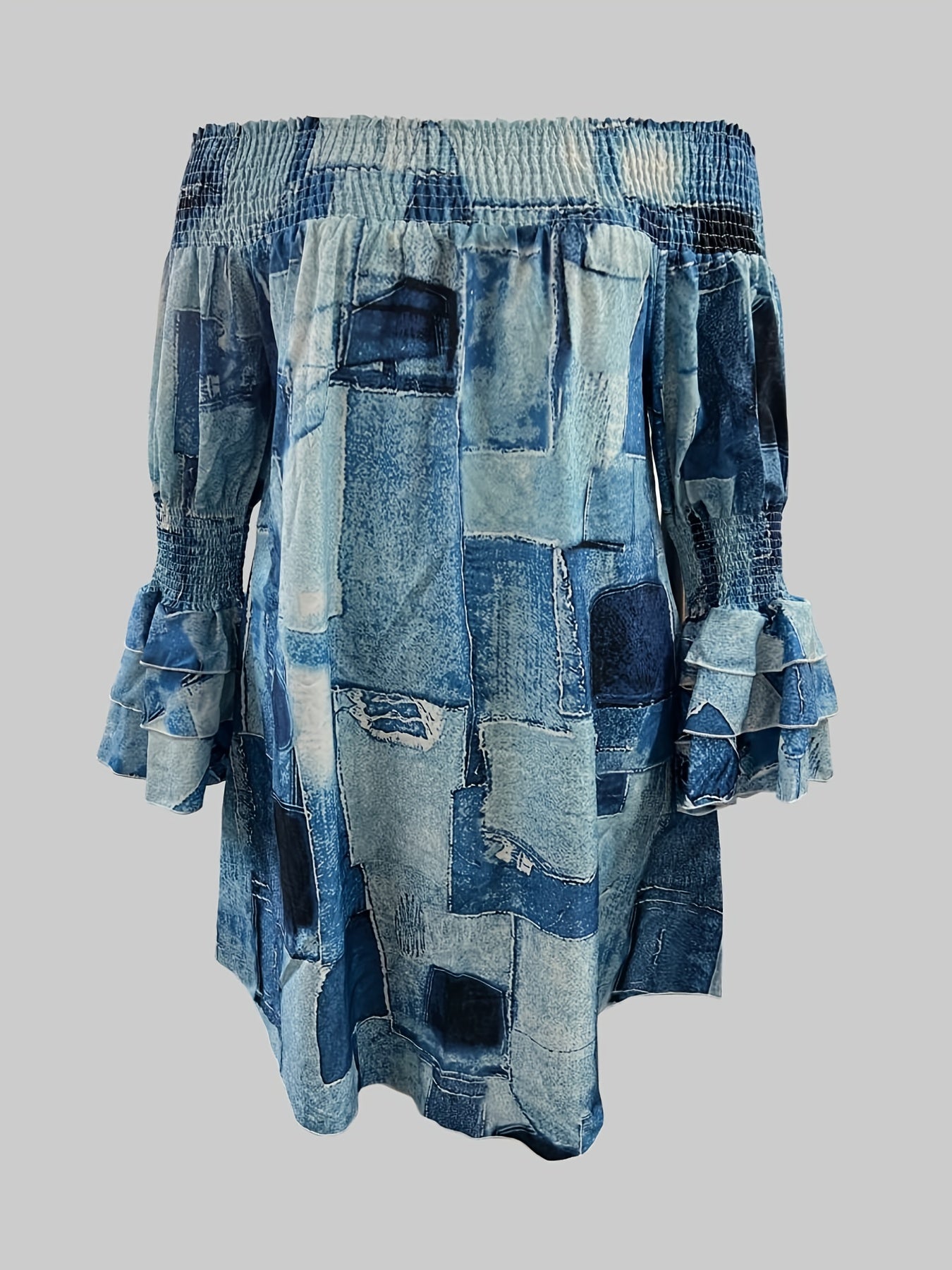  Geometric Print Off Shoulder Dress