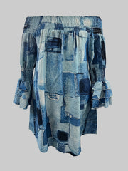  Geometric Print Off Shoulder Dress