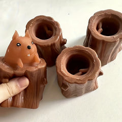 Squirrel Tree Stump Stress Relief Squeeze Toy & Desk Pen Holder
