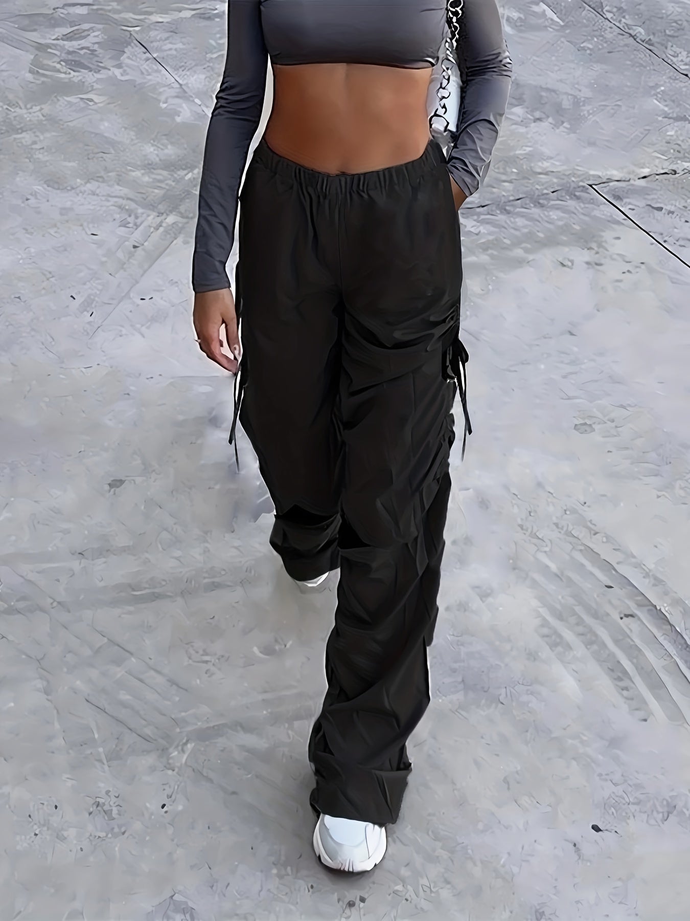  High Rise Ruched Straight Leg Pants