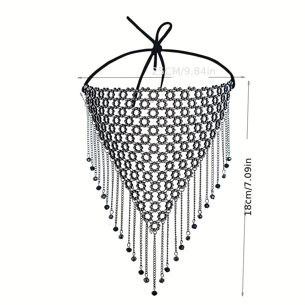 Crystal Metal Mesh Mask Dance Party Ball Tassel Beaded Chain Mask