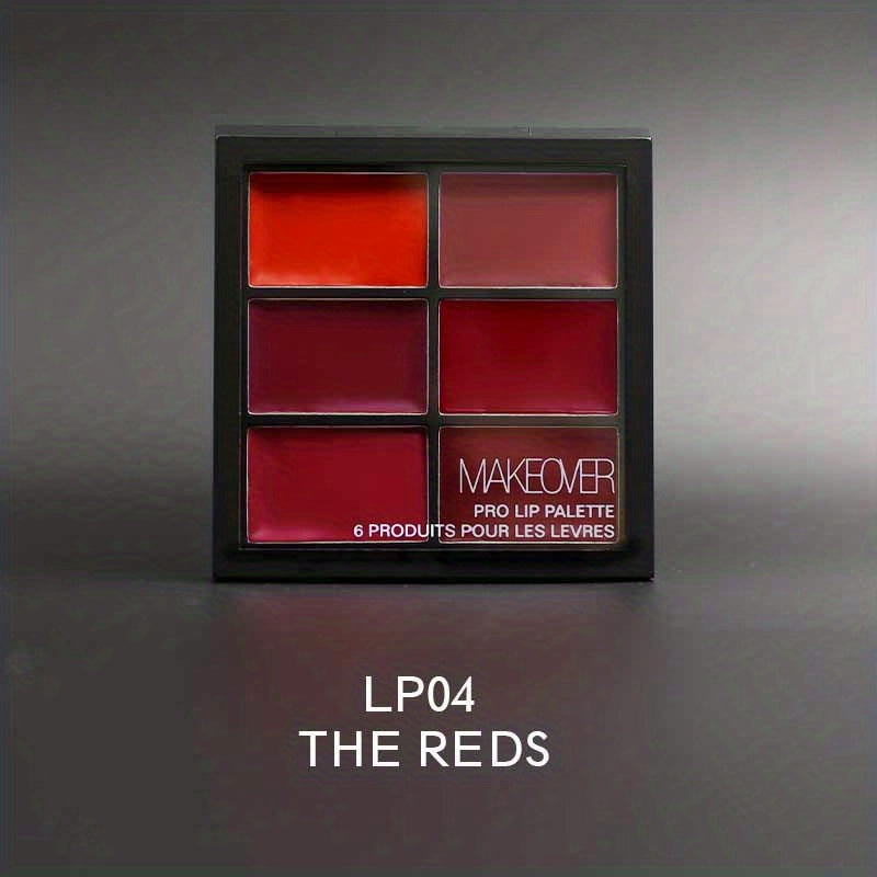 6 Lipstick Palette Matte & Shimmer Finish Nude Red Plum