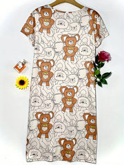  Teddy Bear Print Round Neck Nightdress