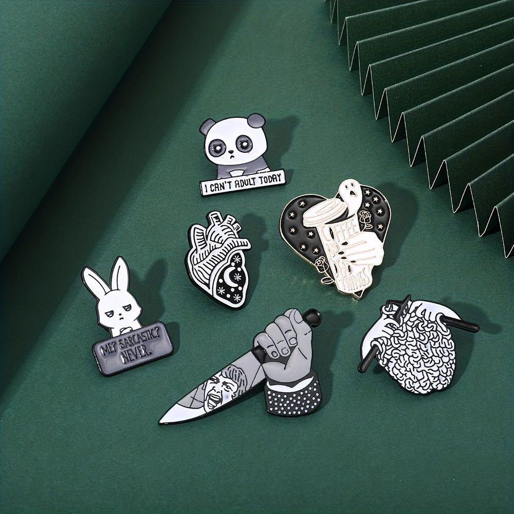 6pcs Cartoon Animal Alloy Badges Funny Horror Metal Brooch Costume