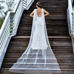 Bridal Veil Shawl Glamorous Style 100 Yarn with Lace Applique