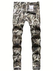 Men's Slim Fit Snake Skin Graphic Jeans Streetwear