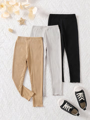 3pcs Girls Stretch Soft Leggings Footless Tights Solid Striped Pants