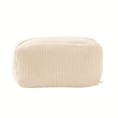 Beige Corduroy Makeup Bag Zipper Travel Brush Holder Organizer
