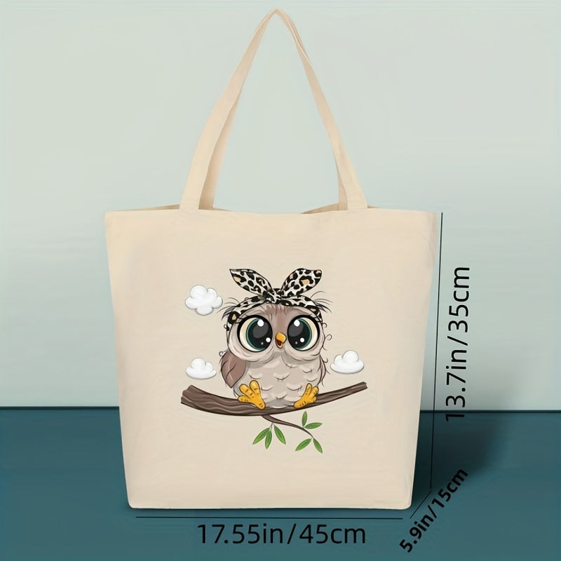 Owl Printed High Capacity Canvas Tote Bag Lightweight Shoulder Bag