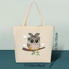 Owl Printed High Capacity Canvas Tote Bag Lightweight Shoulder Bag