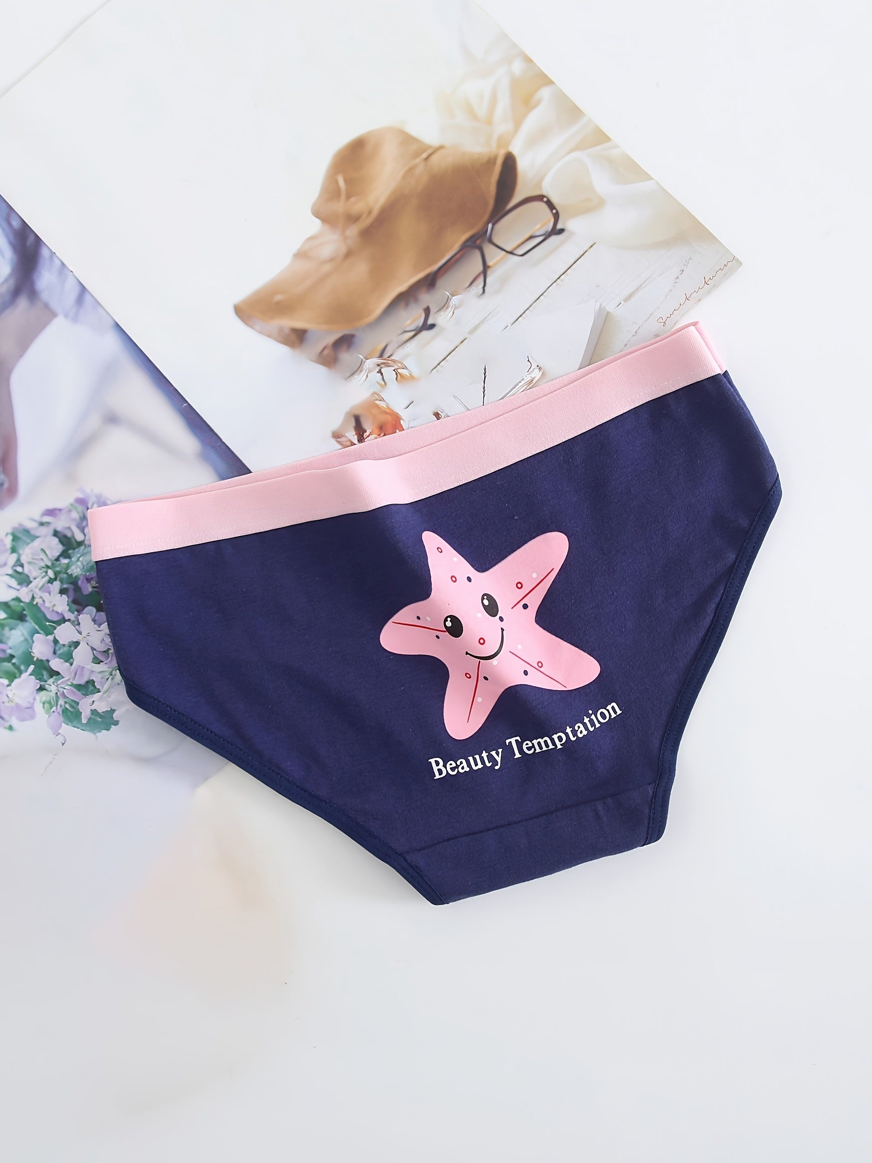 5pcs Cotton Cartoon Briefs Panties Set For Women